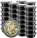 24oz Disposable Black Meal Prep/Bento Box with Clear Dome Lids - Round Plastic Meal Containers - Leak Proof and Reusable Box : Perfect For Salad, Meal Prep and Fruits : Set of 30
