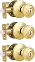 home improvement direct 3 Pack Keyed Alike Entry Door Knob, Reversible Tulip Style Knobs with Lock and Same Key, Polished Brass Interior/Exterior Lockset for Bedroom, Bathroom, Front Door