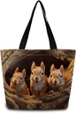 Squirrels Tote Bag Reusable Grocery Bags Cute Aesthetic Shopping Shoulder Handbag with Interior Zipper Pocket Lightweight & Washable Stylish Squirrels Present for Women