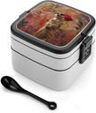 Stackable Double-Layer Bento Box Holding Rose in Mouth Adults Lunchbox With Spoon Cute Japanese Bento Box Dishwasher Safe for Work Travel Dining Outc
