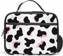 Kids Lunch bag, Insulated Lunch Box for Girls Cow Print Lunch Box with Water Bottle Holder Black Cute Lunch Totebag for Women School Work