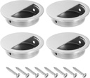 PATIKIL Recessed Door Handles 50mm/2" Dia, 4 Pack Round Hidden Concealed Door Pulls 304 Stainless Steel Flush Finger Pull Handle with Screws for Sliding Door Drawers, Silver