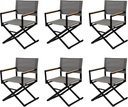 Grand patio Extra-Wide 6-Pack Directors Chairs, Folding Dining Chair Set of 6 with Sling, Woodgrain Armrests, Outdoor, Gray