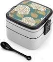 Bento Lunch Box for Women Lunch Containers for Adults Brown Outline Flower Double Layered Lunchbox Large Capacity Bento Box with Cutlery for Work Picnic Camping Travel