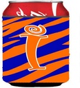 Caroline's Treasures CJ1036-ICC Letter I Initial Tiger Stripe Blue and Orange Can or Bottle Hugger Cooler Washable Drink Sleeve Collapsible Beverage Insulated Holder, Can Hugger, Multicolor