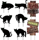Halloween Decorations Outdoor, 6 Pack Black Cat Yard Signs + 2 Beware Yard Signs with Stakes, Scary Silhouette & Glow-in-Dark Eyes, Waterproof, Halloween Yard Decor for Lawn Garden Kids Family Party