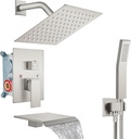 Midanya Shower System with Tub Spout,Bathtub Shower Faucet Set with Square Rainfall Head and Handheld Sprayer Wall Mount Tub Faucet Set with Valve and Trim Kit,8 Inch Brushed Nickel