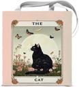 Tarot Card Cat Print Canvas Tote Bag for Women Floral Cat Moon Aesthetic Reusable Grocery Shoulder Bag for Shopping Work Travel Witchy Totes Gifts