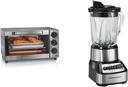 Hamilton Beach Sure-Crisp Air Fryer Countertop Toaster Oven, Fits 9” Pizza, 4 Slice Capacity, Powerful Circulation, Auto Shutoff & Wave Crusher Blender with 40 Oz Glass Jar and 14 Functions