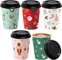 Fit Meal Prep 10 Pack 8 oz Christmas Disposable Coffee Cups with Lids, Premium To Go Cups, Leak-Proof Paper Cups for Hot Beverage, Party, Holiday