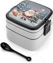 Adult Double-Layer Bento Box Portable Magical Christmas Lunchbox 1 L Capacity Leak-Proof Bento Box Microwave-Safe Food Container with Spoon And Hidden Handle