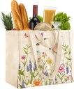 Large Canvas Grocery Tote Bag - Reusable Extra Large Shopping Shoulder Bags with 6 Inner Pockets & 2 Handle Strap