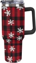 Stainless Steel Tumbler 40oz, Christmas Snowflakes Buffalo Plaid Leakproof Tumblers Insulated Water Bottle with Straw And Lid, Car Coffee Cups Travel Mug Universal Fits for Water, Iced Tea