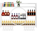 LED Light Iron Wall Wine Rack with Wine Glass Holder | Multifunctional Hanging Wine Holder | Metal Wall Mounted Wine Rack | for Dining Room, Bar, and Wine Cellar (White,