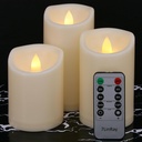 Flameless Flickering Candles with Remote and Timers, 1000 Hours Waterproof Outdoor Indoor Battery Operated LED Pillar Candles, Ivory Plastic, Set of 3(D 3" x H 4" 5" 6")