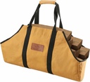 WHITEDUCK TUFF Large Firewood Carrier 21 Oz. Heavy Duty Waxed Canvas Fireplace Log Carrier Holders for Carrying Wood Indoors & Outdoor (Tan, Boat Shape (26"x17"x9"))