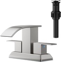 RUMOSE Brushed Nickel Waterfall Bathroom Faucets 4 Inch Centerset Bathroom Sink Faucet with Pop Up Drain Two Handles 2 or 3 Holes Vanity Faucet RV Lavatory Basin Mixer Tap Deck Mount Stainless Steel