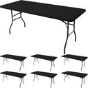 Fitted Tablecloth for 6 Foot Rectangle Tables-6 Pack Black Elastic Outdoor Picnic Table Cover-Spandex Stretch Folding Table Cloths 6 ft for Camping Dining Room Patio Kitchen Banquet Party