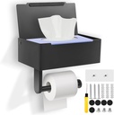 Toilet Paper Holder with Shelf and Storage, Large Flushable Wipes Dispenser Multipurpose Wall Mounted Hidden Bathroom Storage Stainless Steel for Toilet Paper Phone Tampons Perfume - Matte Black
