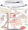 Caroline's Treasures CJ2002-ECC Letter E Love in Paris Pink Can or Bottle Hugger Cooler Washable Drink Sleeve Collapsible Beverage Insulated Holder, Can Hugger, Multicolor