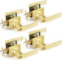 4 Pack Brushed Gold Door Lever, Keyless Door Knobs Interior, Bed/Bath Square Door Handles, Privacy Function, Locking Door Knob for Left & Right Side Doors