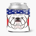 Caroline's Treasures BB2150CC American Flag and White English Bulldog Can or Bottle Hugger Cooler Washable Drink Sleeve Collapsible Beverage Insulated Holder, Can Hugger, Multicolor