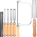 6 Pcs Professional Woodworking Tools Set 4 Piece Wood Chisel Bevel Edge Chisel Set 1/4", 1/2", 3/4" and 1" 6-inch Woodworking Saw Flexible Double-edge Blade 17/11 Tpi Protouch Coping Saw