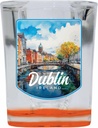 R and R Imports Dublin Ireland Watercolor Cityscape Design Souvenir 2 Ounce Shot Glass Square Orange Base 2-Pack