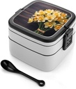 Bouquet of Daffodils Stackable Bento Box Double-layered Leak-Proof Lunch Box 1L Capacity Portable Lunchbox Durable Drop-Proof for Work Picnic Travel