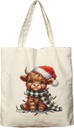 Dlzdn Christmas Highland Cow Tote Bag Winter Reusable Shopping Grocery Bag Beach Bag Birthday Gifts for Women Teacher