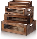 4 Pcs Wooden Nesting Countertop Baskets 4 Size Wooden Storage Box with Handle and Metal Wire Multipurpose Wood Organizer Crate for Fruit Vegetable Kitchen Cabinet Bathroom(Walnut,Small)