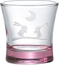 Otsuka Glass 11H063-PK-1P Moon Rabbits, Japanese Sake Glass, Approx. 3.9 fl oz (110 ml), Cut, Pink, Transparent, Made in Japan