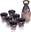 7 Piece Japanese Sake Set, Hand Painted Sakura Sake Cup Set, 1 pc Sake Pot and 6 pc Sake Cups, for Cold/Warm/Shochu/Tea Best Gift for Family and Friends