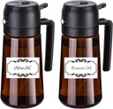 Oil Sprayer for Cooking-2 in 1 Olive Oil Dispenser, 16oz/470ml Oil Dispenser Light Blockage for Air Fryer, BBQ,Salad, Frying, Barbecue (2Brown Bottle Black Cap)