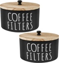 2 Pcs Coffee Filter Holders, Wooden Rustic Round Coffee Filters Storage Containers Basket Dispenser with Lid for Counter, Farmhouse Bar Accessories Decor