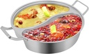 Double-flavor Hot Pot, Stainless Steel Hot Pot Set with Divider & Clear Tempered Glass Lid for Family Gatherings Restaurant Use (13.4in)