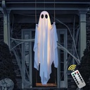 Halloween Swing Ghost Decorations with Lights and Remote Control, Large Hanging Light Up Ghost on Swing for Outdoor Indoor Porch Yard Tree, Spooky Cute Ghosts Decor for Party Garden Lawn
