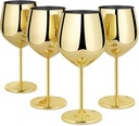Lifecapido Stainless Steel Wine Glasses Set of 4, 18oz Stainless Steel Wine Goblets, Stemmed Metal Wine Glasses with Cup Brush for Party Office Wedding Anniversary, Great for Red White Wine (Gold)