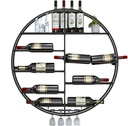 Round Wall Mounted Wine Rack, Black Metal Stemware Racks Wine Bottles and Glass Racks, Wrought Iron Bar Wine Cellar Kitchen Floating Shelves - 60cm 70cm 80cm