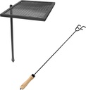 Sunnydaze Outdoor Heavy-Duty Steel Adjustable Fire Pit Cooking Grill Grate with 360-Degree Rotating Ability and 26-Inch Indoor/Outdoor Poker Tool with Wood Handle Bundle