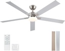 60 Inch Ceiling Fans with Lights and Remote, 6 Speed Reversible DC Motor, 3CCT Dimmable LED, 5 Blades, Brushed Nickel Modern Ceiling Fan for Bedroom, Living Room & Covered Outdoor, Includes Downrod