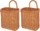 2Pcs Light Brown Plastic Woven Wall Hanging Baskets for Kitchen Storage, 9.64X6.10X8.66In, Multifunctional Organizer for Vegetables, Fruits, Garlic, and Home Decoration