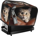 Cat Peeks Out Of Zippered Leather Pocket 2 Slice Toaster Covers Bread Machine Cover Quilted Dustproof Fingerprint Protectors Small Washable Appliance Cover Bread Maker Dust Protection Universal Size