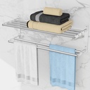 Towel Racks for Bathroom, 24 Inch Bath Towel Shelf with Double Towel Bar, Stainless Steel Towel Rack Wall Mounted, 2 Tier Towel Storage for Bathroom Wall Mounted - Brushed Nickel