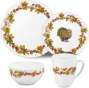 16 Pcs Thanksgiving Dinnerware Sets for 4 Rustic Autumn Tableware Fall Thanksgiving Salad Plate Harvest Soup Cereal Bowl Mug Dinnerware Sets with Berry Fall Maple Leaves Turkey Service