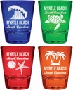 R and R Imports Myrtle Beach South Carolina Souvenir 4-Pack Multicolor Engraved Round Shot Glasses Beach Set