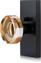 Champagne Privacy Glass Door Knob – Crystal Interior Lock with Matte Black Rectangular Rosette – Elegant Bathroom & Bedroom Door Handle for Modern or Vintage Home Décor