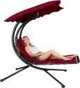 GarveeLife Chaise Lounger Swing Chair with Umbrella Canopy, Patio Hanging Chaise Lounger Chair with Stand, Curved Steel Outdoor Lounge Chairs for Indoor Patio Pool Garden Backyard Porch