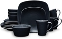 Noritake Colorscapes Black-on-Black Swirl 16-Piece Square Dinnerware Set, Service for 4