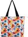 Women's Tote Bag with Zipper, Thick Canvas, Vibrant Print, Wide Strap - Reusable Shopping Bag for Work & Daily